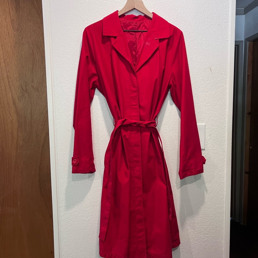 Knee length Red raincoat